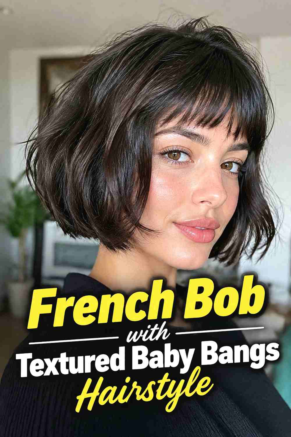 5. French Bob With Textured Baby Bangs Hairstyle