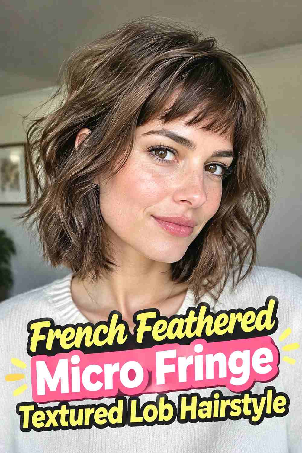 4. French Feathered Micro Fringe Textured Lob Hairstyle