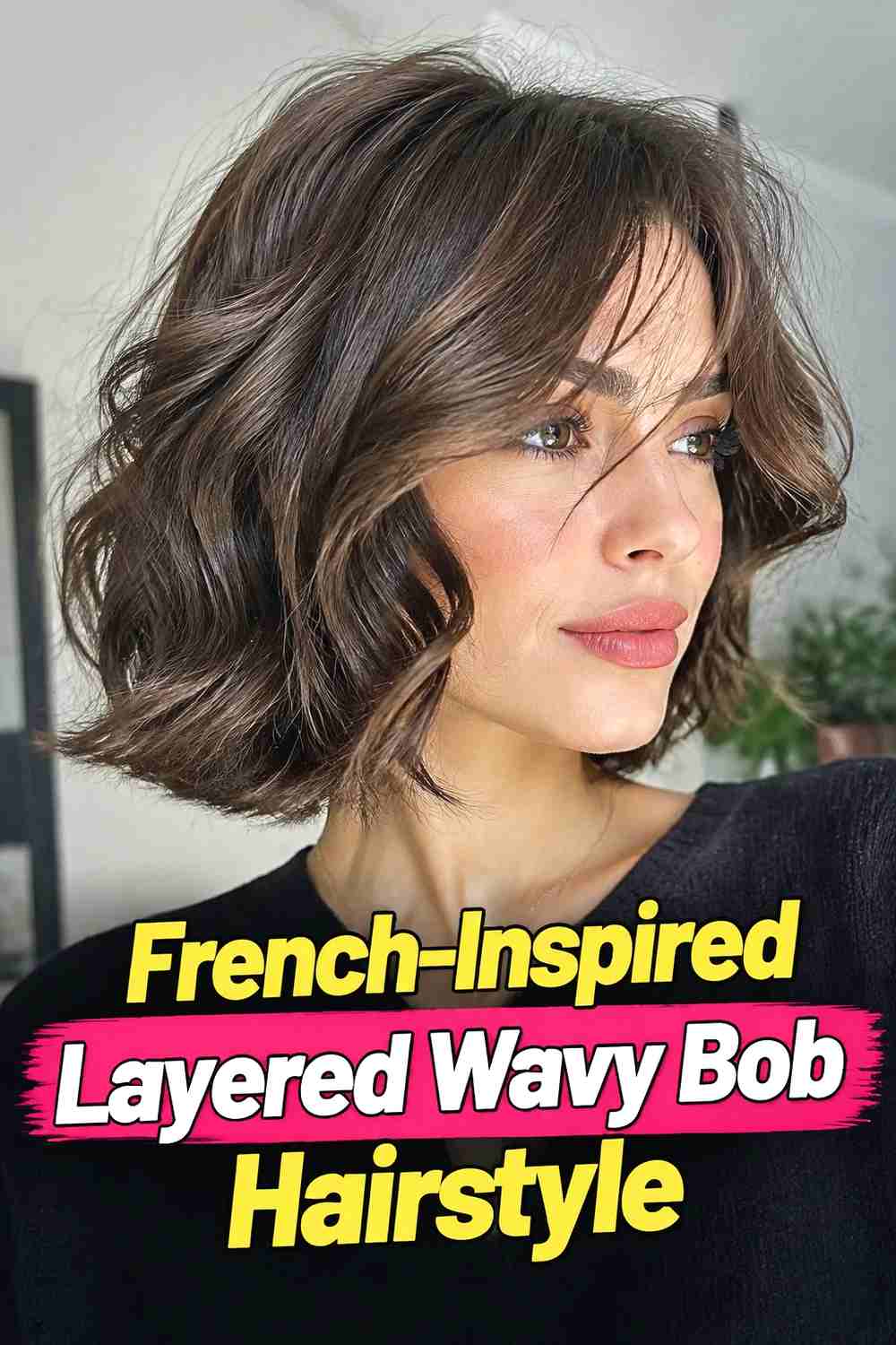 13. French Inspired Layered Wavy Bob Hairstyle