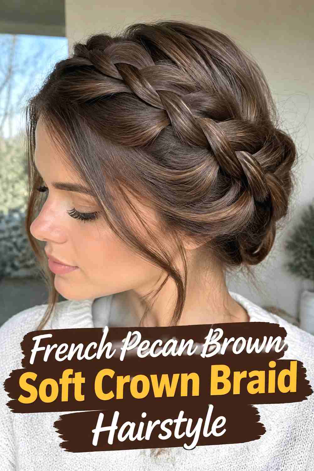 10. French Pecan Brown Soft Crown Braid Hairstyle