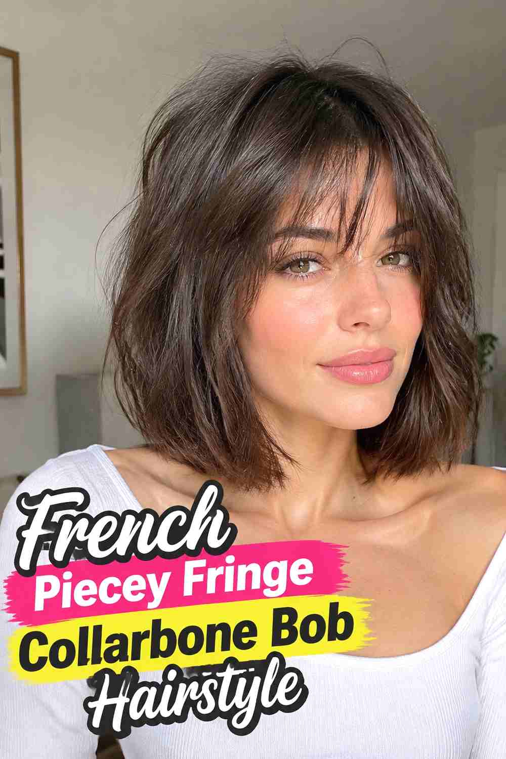 4. French Piecey Fringe Collarbone Bob Hairstyle