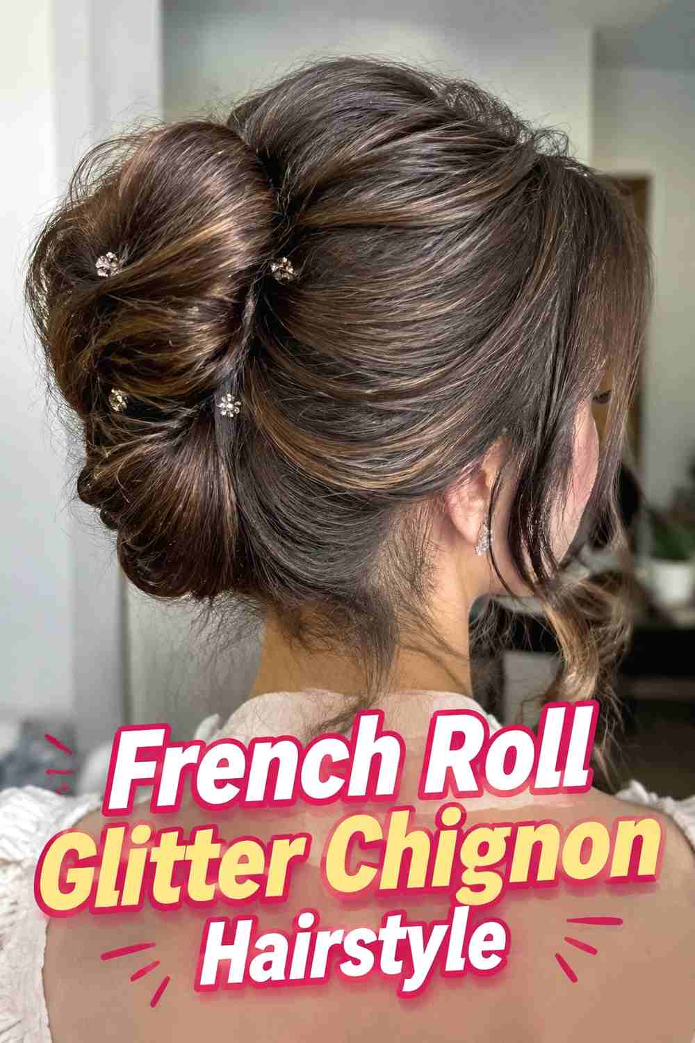 8. French Roll Glitter Chignon Hairstyle