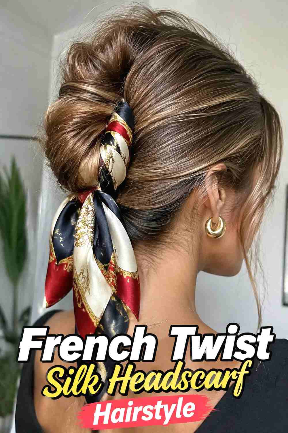 8. French Twist Silk Headscarf Hairstyle
