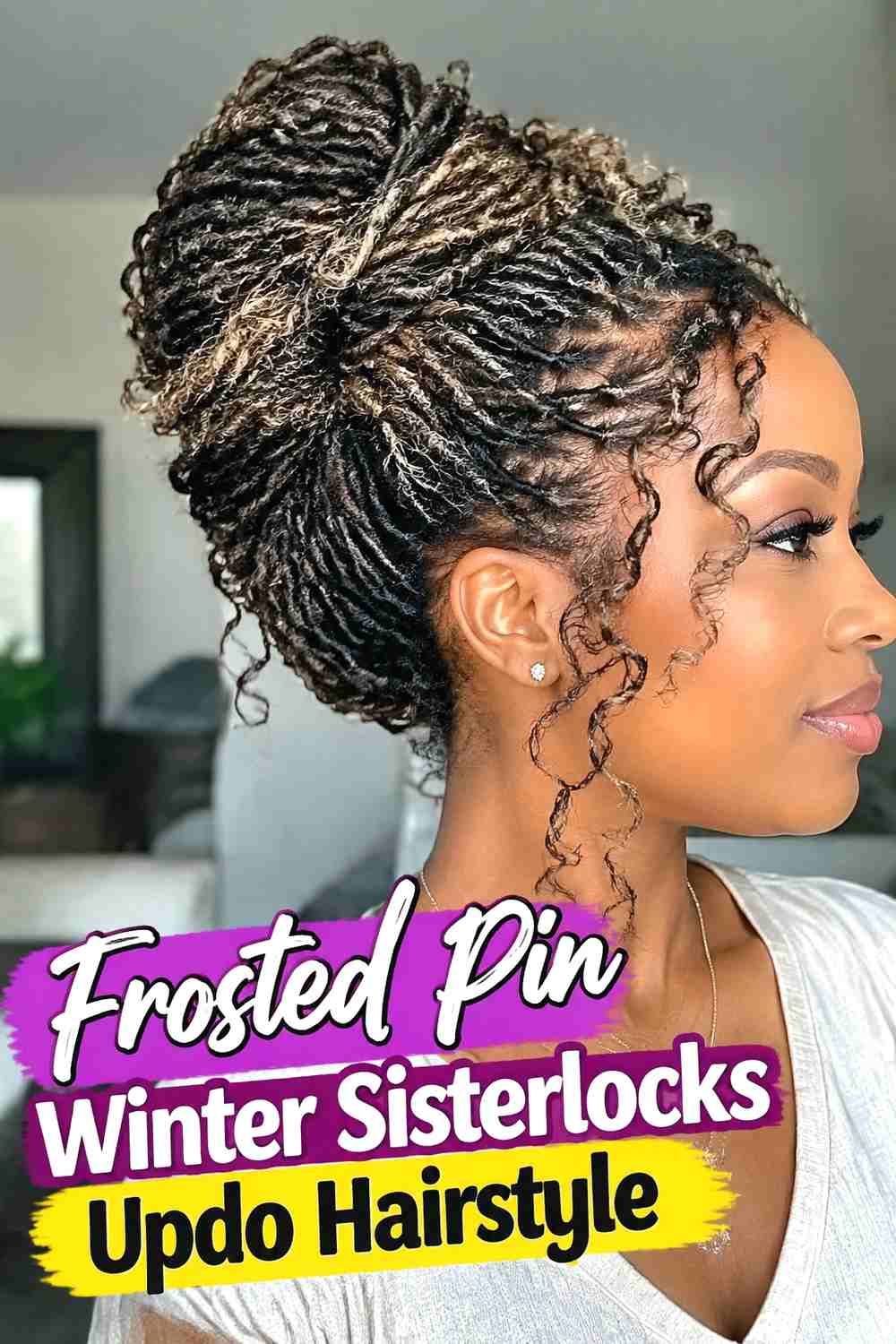 8. Frosted Pin Winter Sisterlocks Updo Hairstyle
