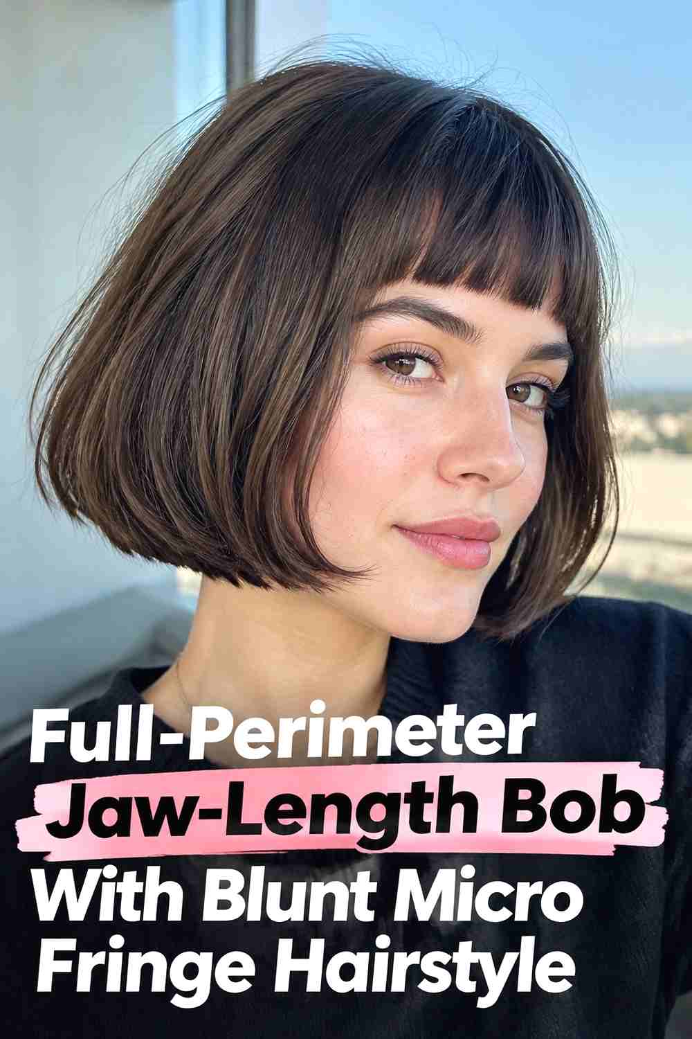11. Full Perimeter Jaw Length Bob With Blunt Micro Fringe Hairstyle