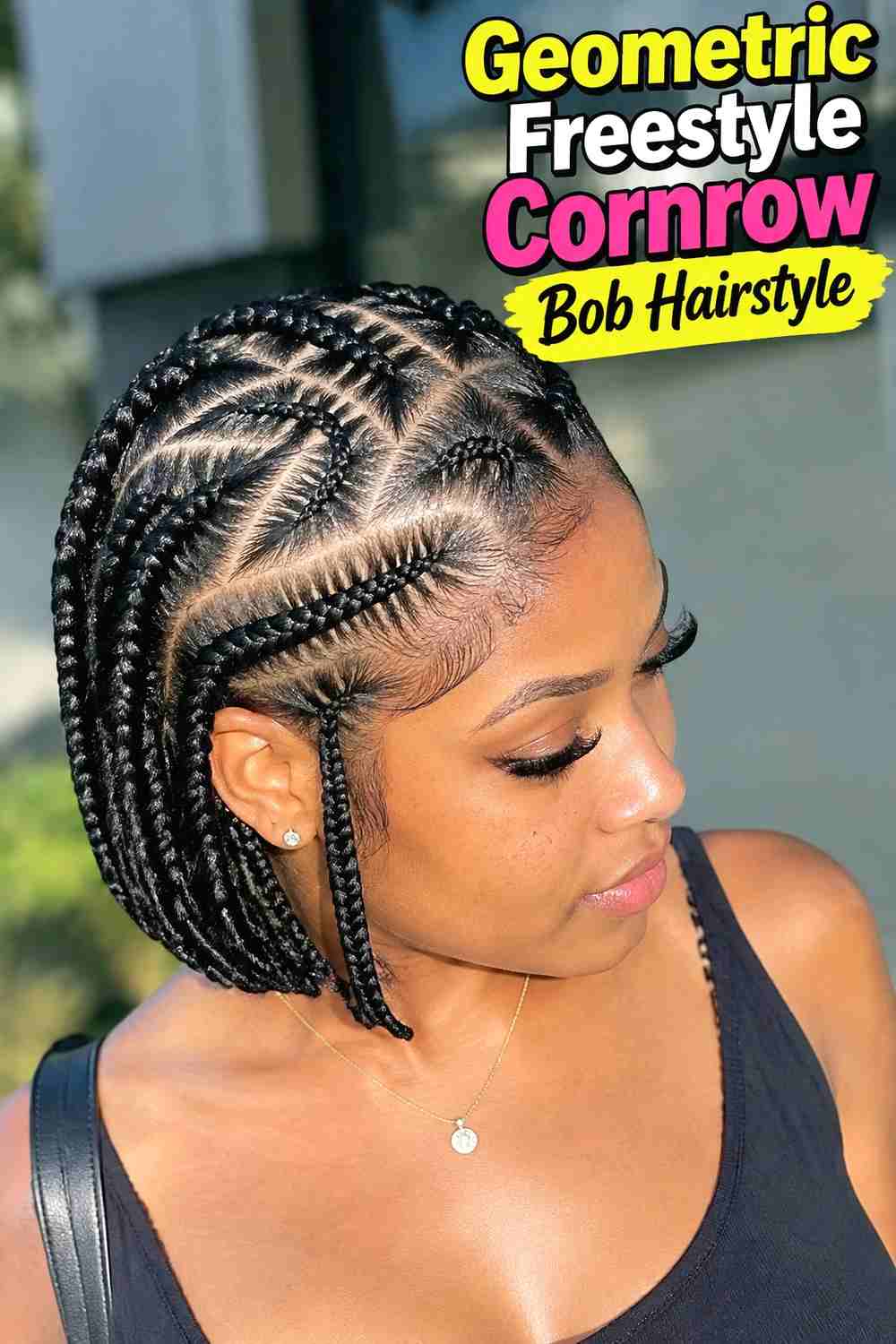 9. Geometric Freestyle Cornrow Bob Hairstyle