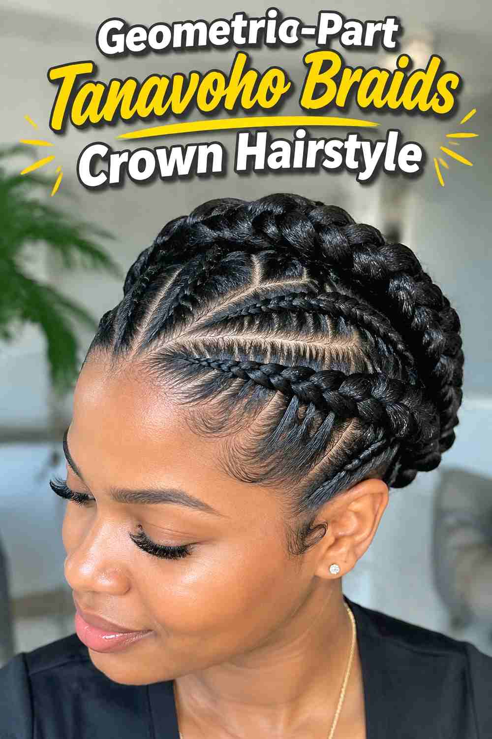 19. Geometric Part Tanavoho Braids Crown Hairstyle
