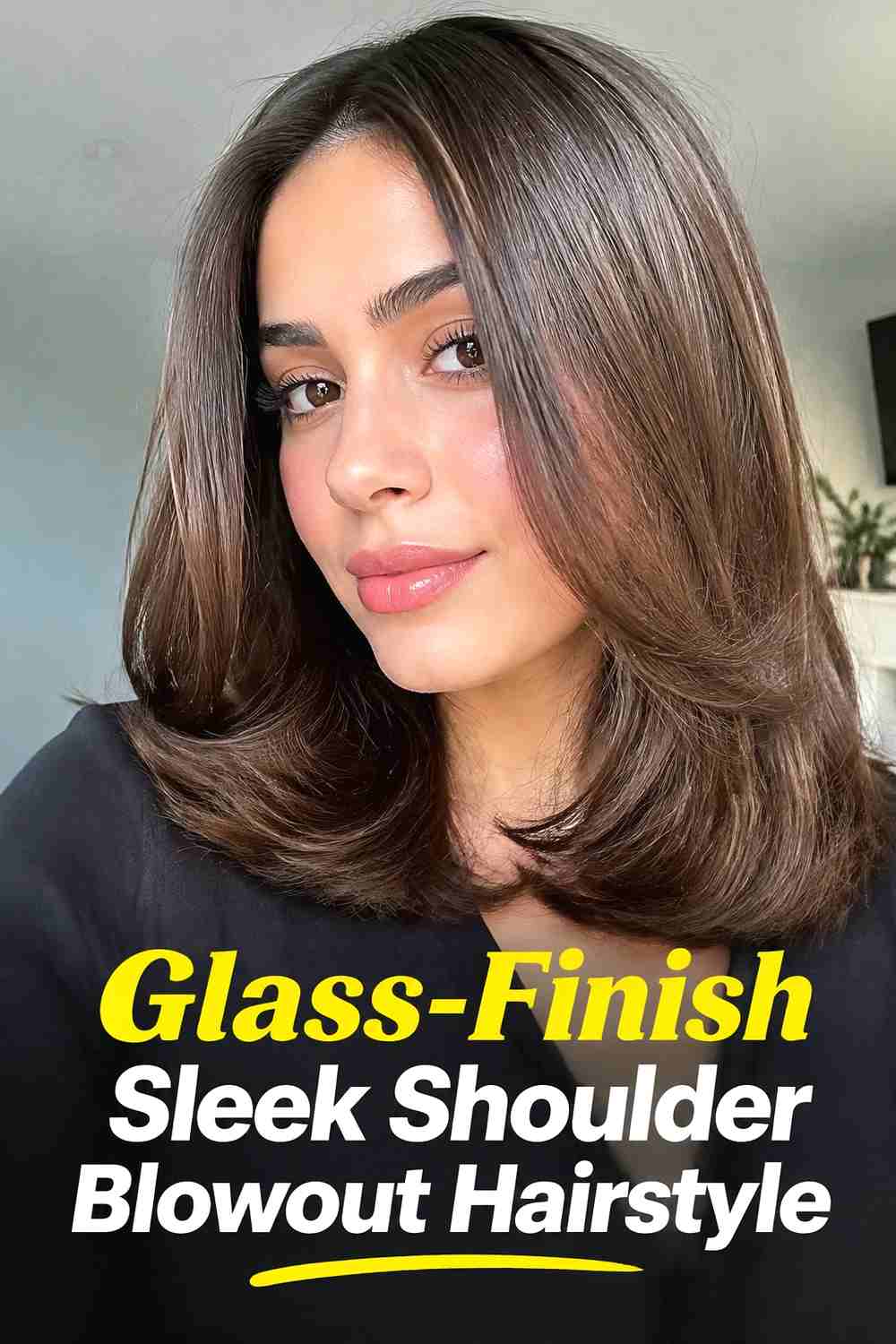 11. Glass Finish Sleek Shoulder Blowout Hairstyle