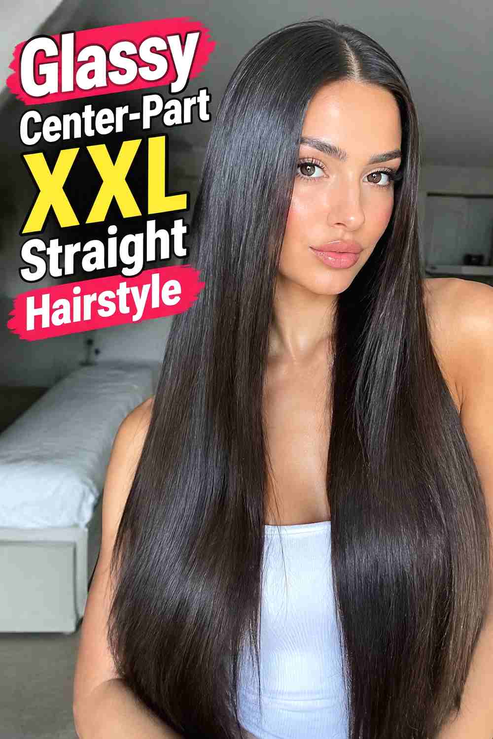 1. Glassy Center Part Xxl Straight Hairstyle