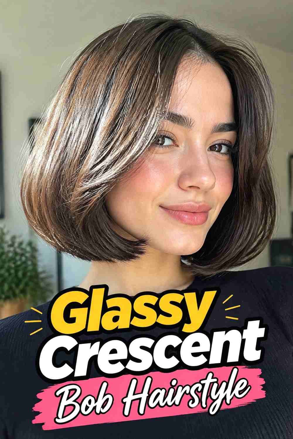 2. Glassy Crescent Bob Hairstyle