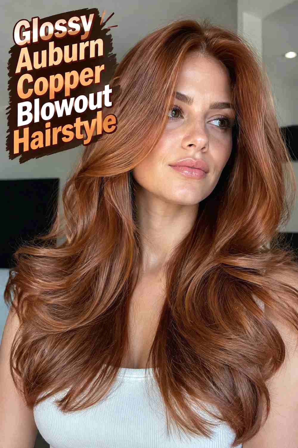 13. Glossy Auburn Copper Blowout Hairstyle