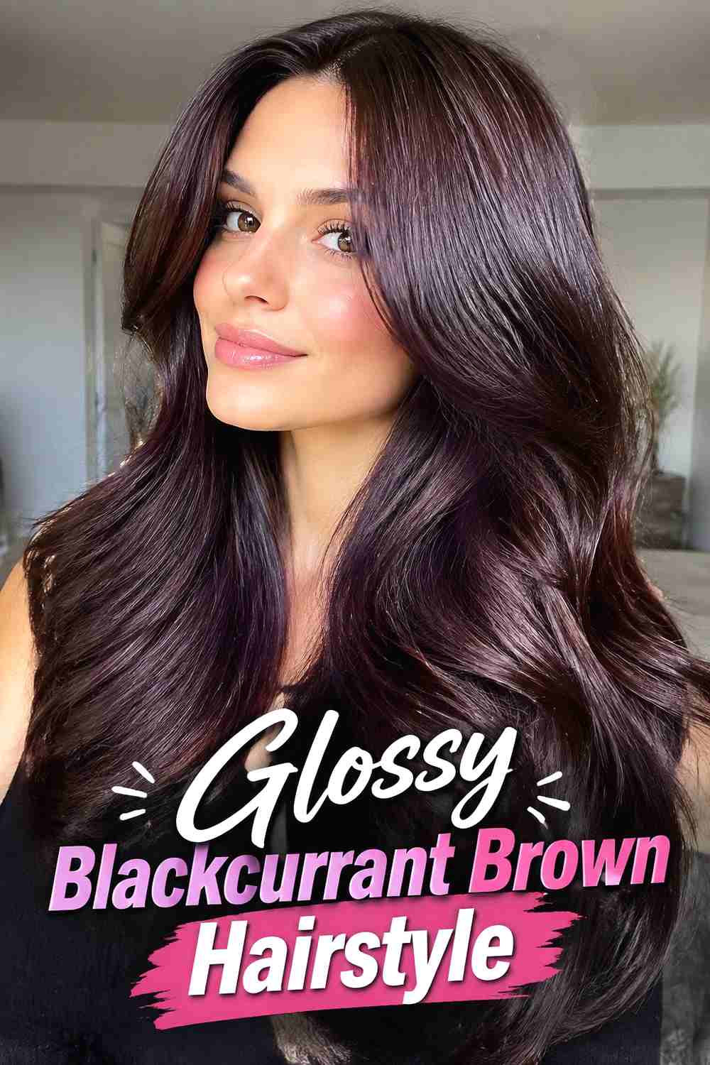 2. Glossy Blackcurrant Brown Hairstyle
