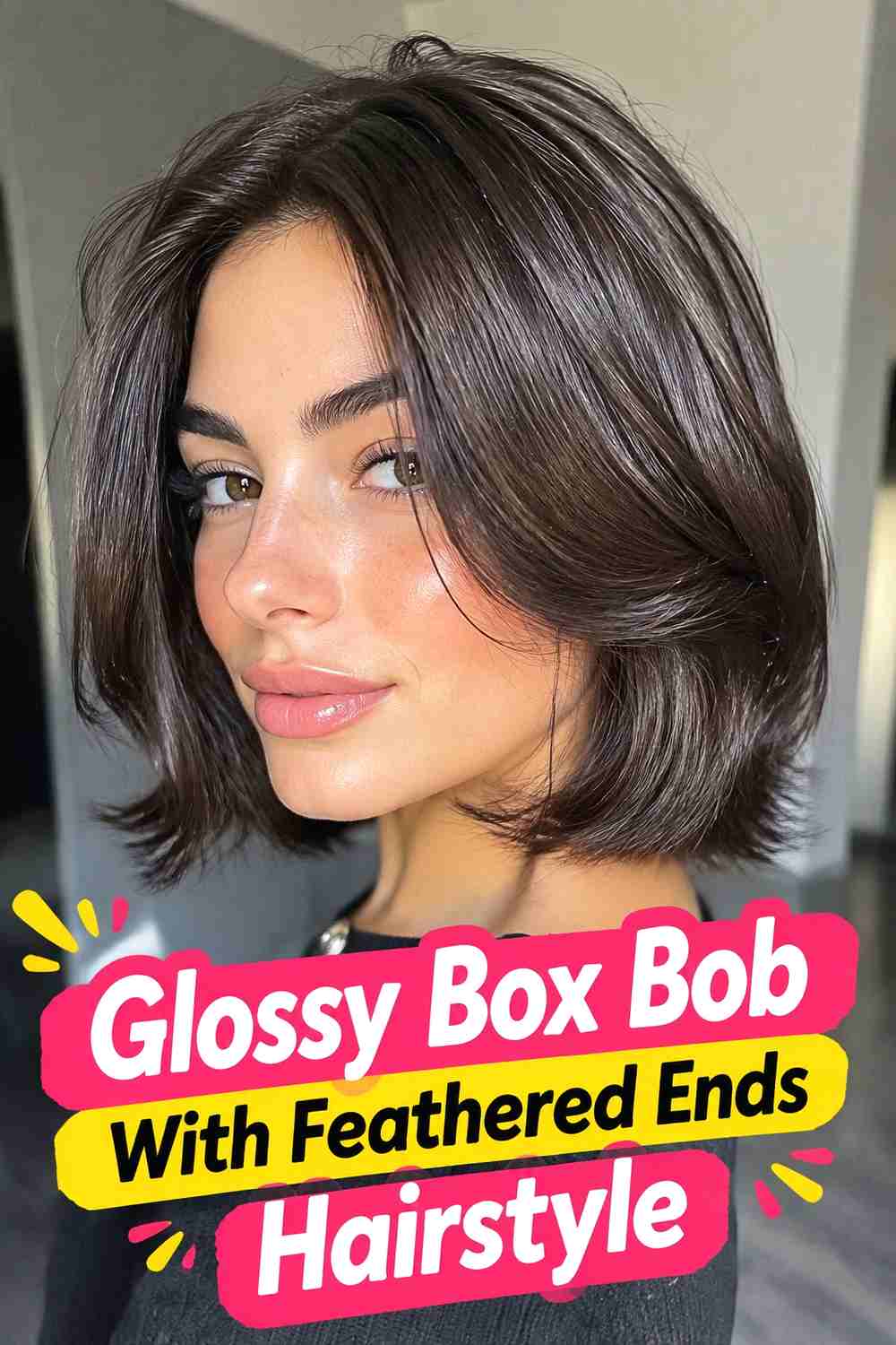 13. Glossy Box Bob With Feathered Ends Hairstyle