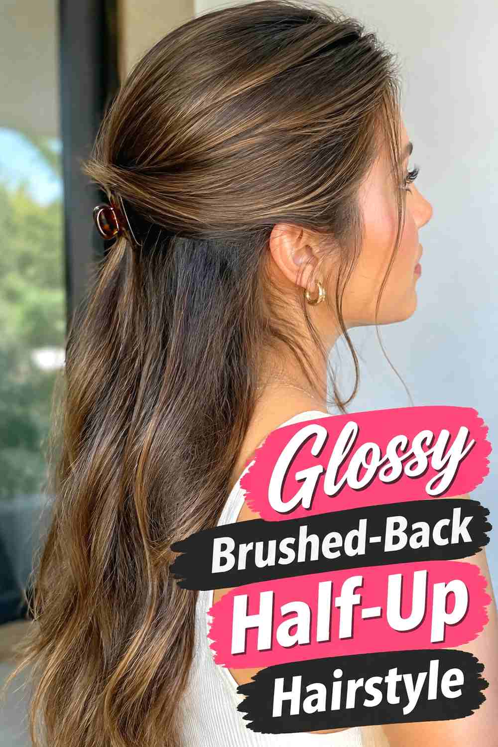 8. Glossy Brushed Back Half Up Hairstyle