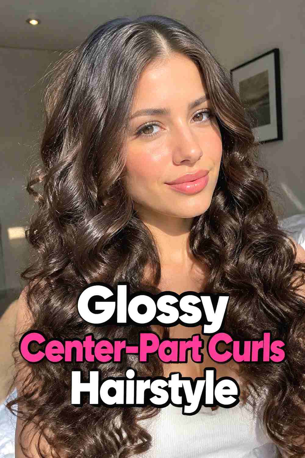 1. Glossy Center Part Curls Hairstyle