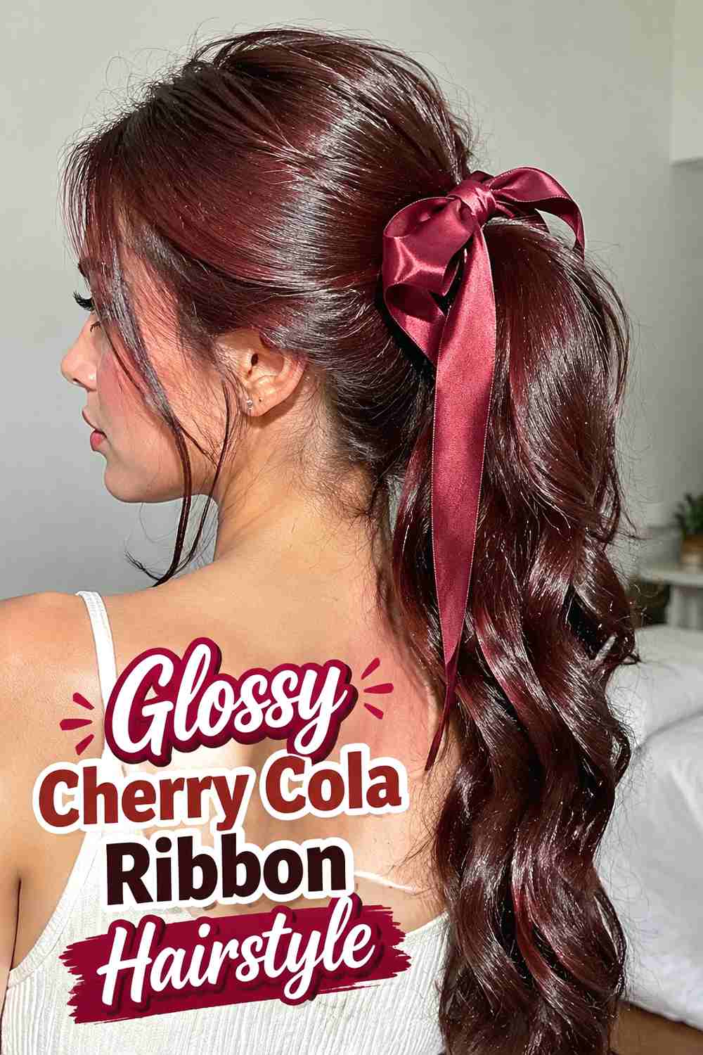 14. Glossy Cherry Cola Ribbon Hairstyle