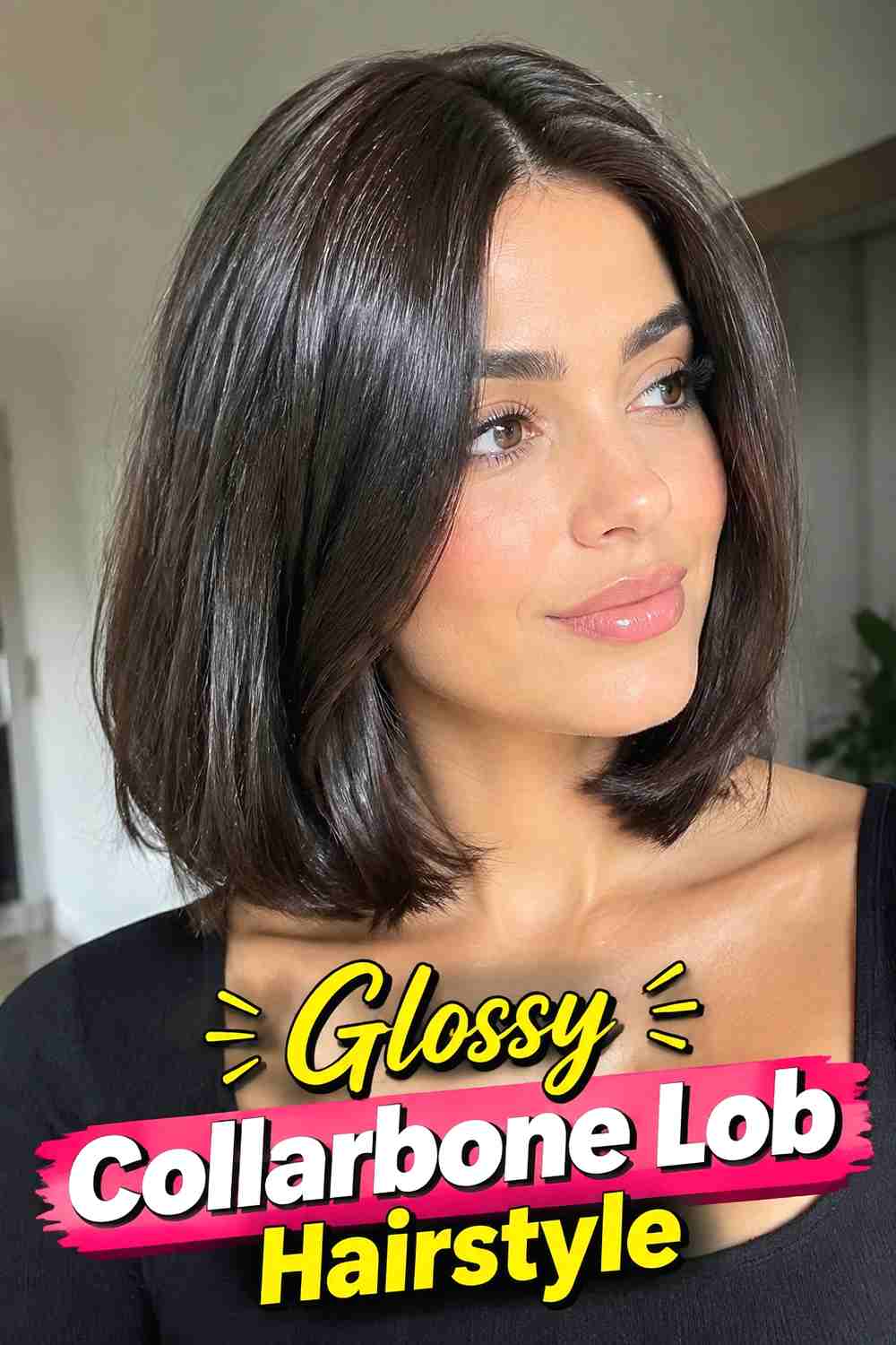 13. Glossy Collarbone Lob Hairstyle