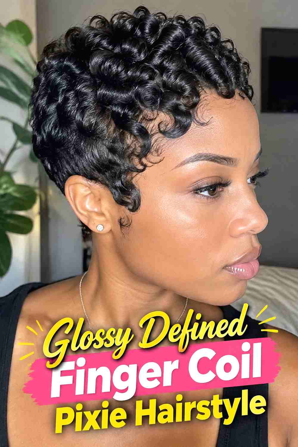 11. Glossy Defined Finger Coil Pixie Hairstyle