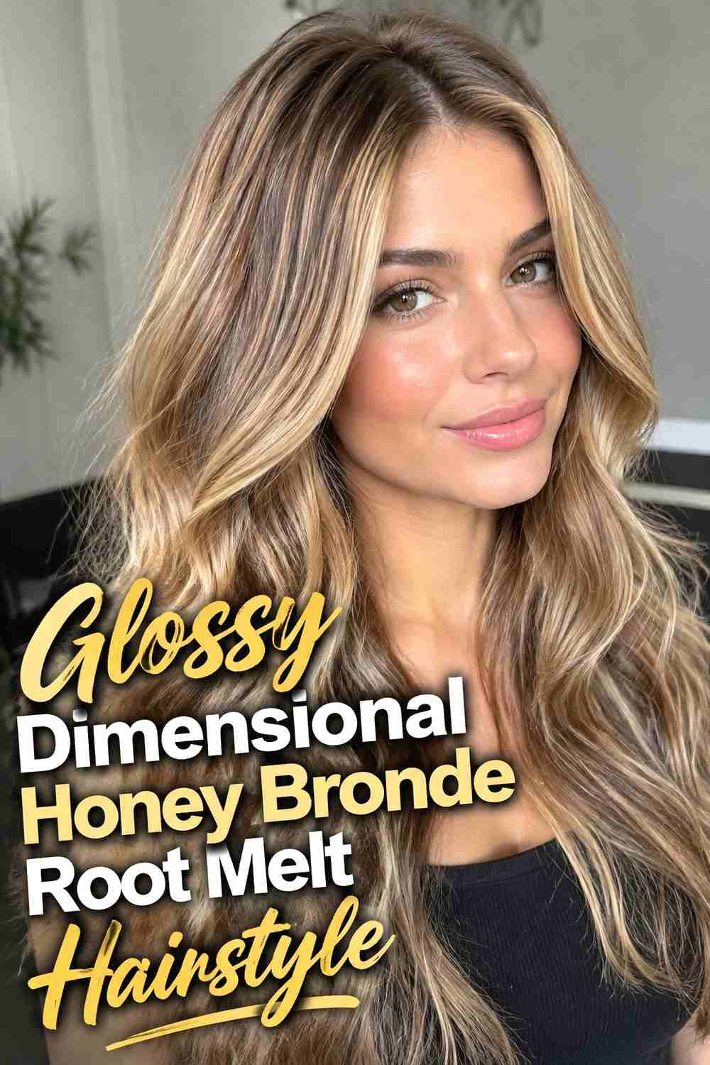 13. Glossy Dimensional Honey Bronde Root Melt Hairstyle