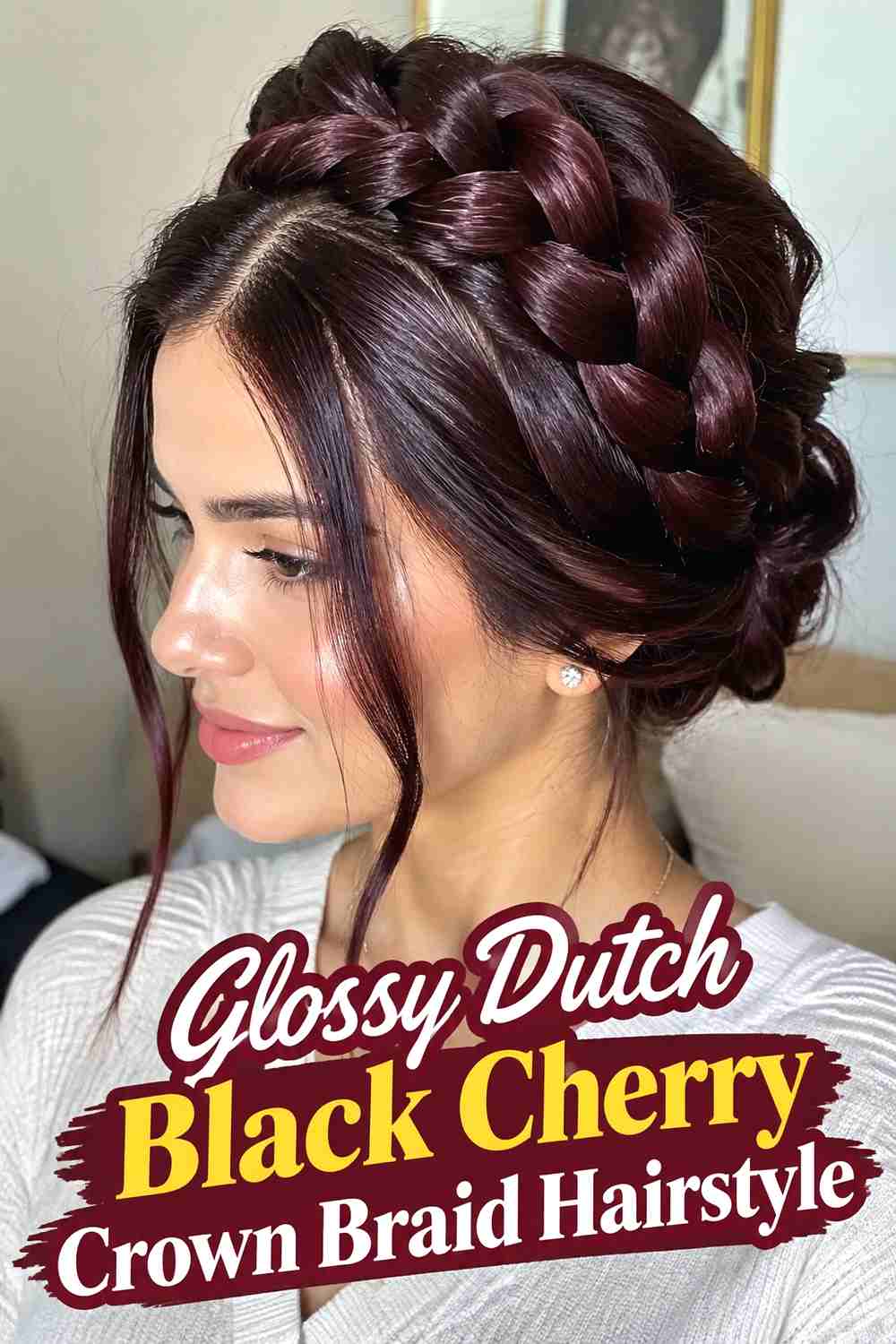 2. Glossy Dutch Black Cherry Crown Braid Hairstyle