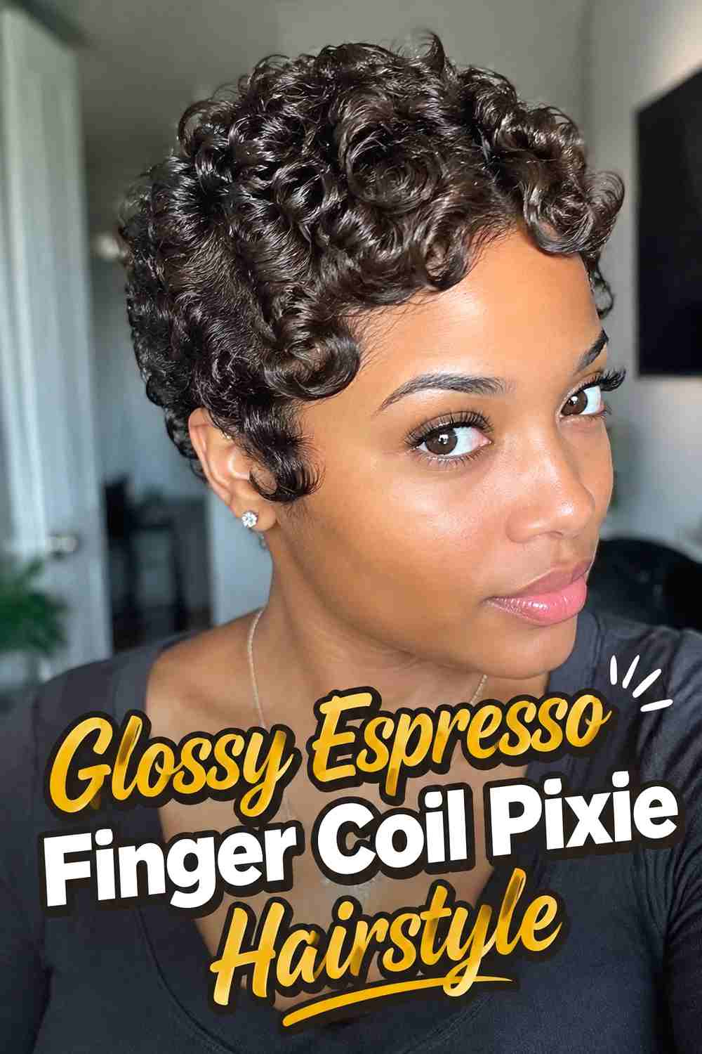 11. Glossy Espresso Finger Coil Pixie Hairstyle