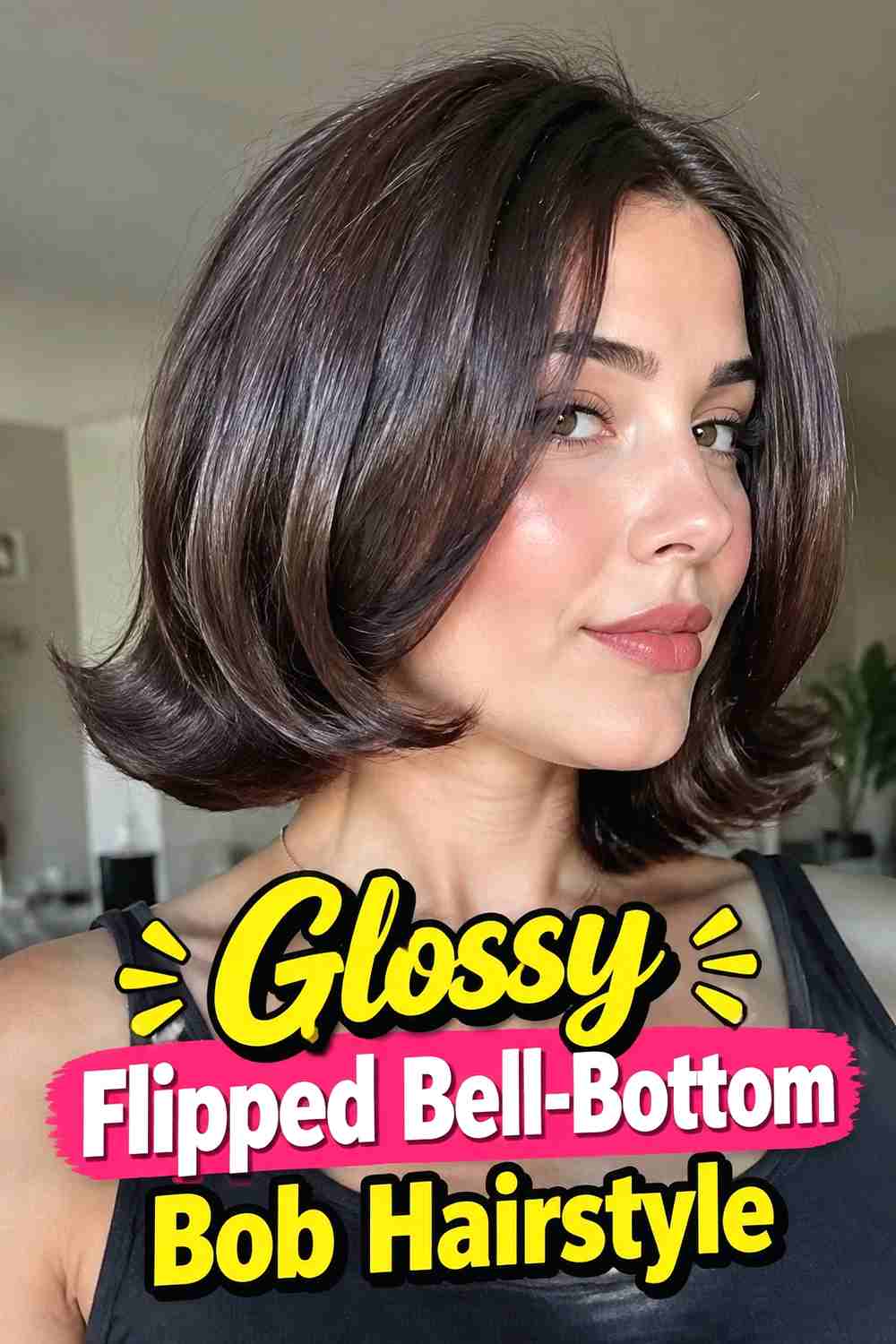 5. Glossy Flipped Bell Bottom Bob Hairstyle
