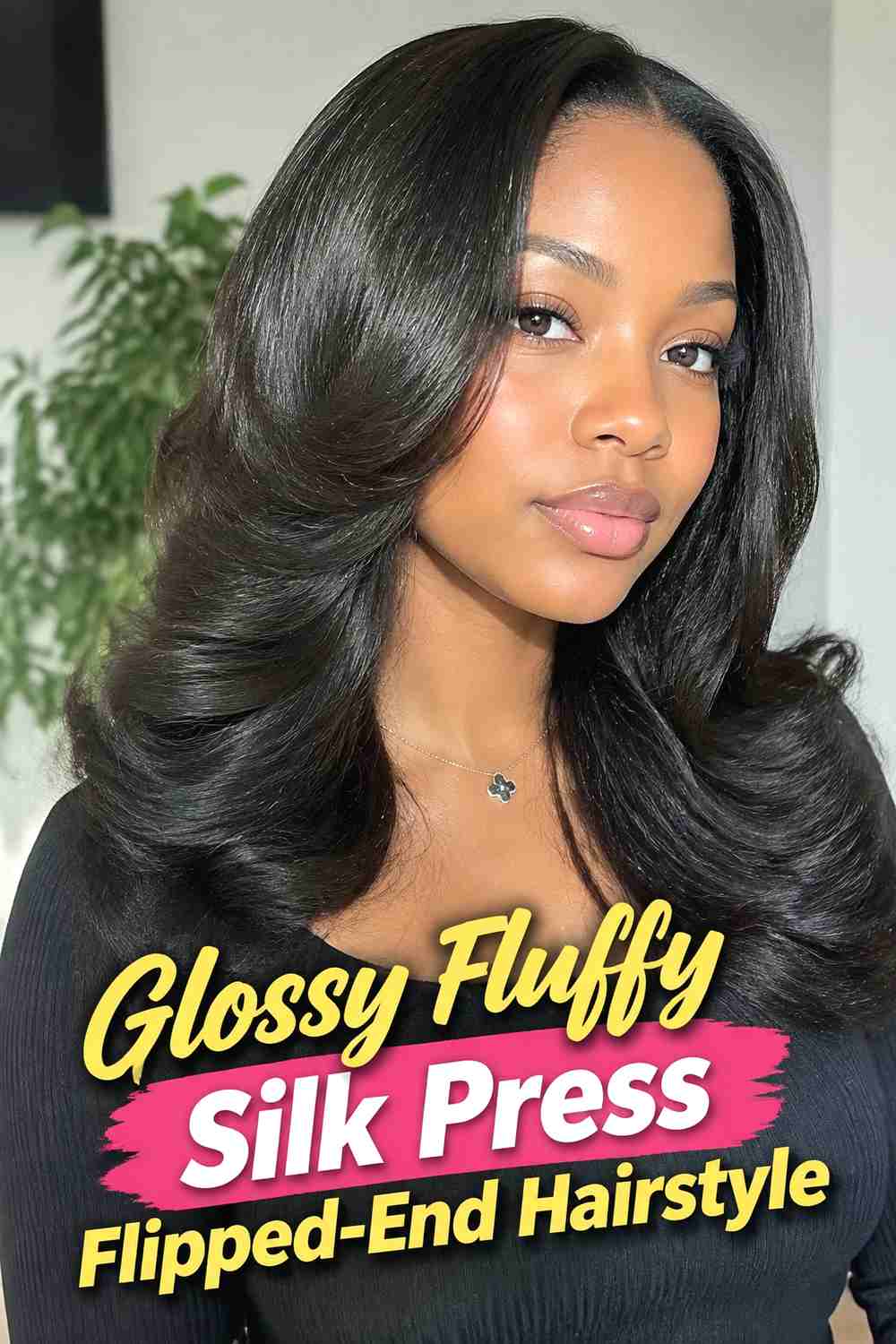 19. Glossy Fluffy Silk Press Flipped End Hairstyle