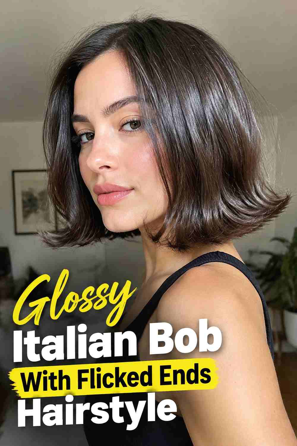 4. Glossy Italian Bob With Flicked Ends Hairstyle