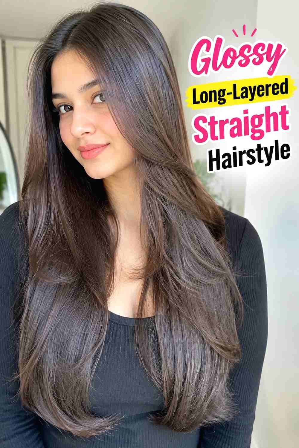 19. Glossy Long Layered Straight Hairstyle