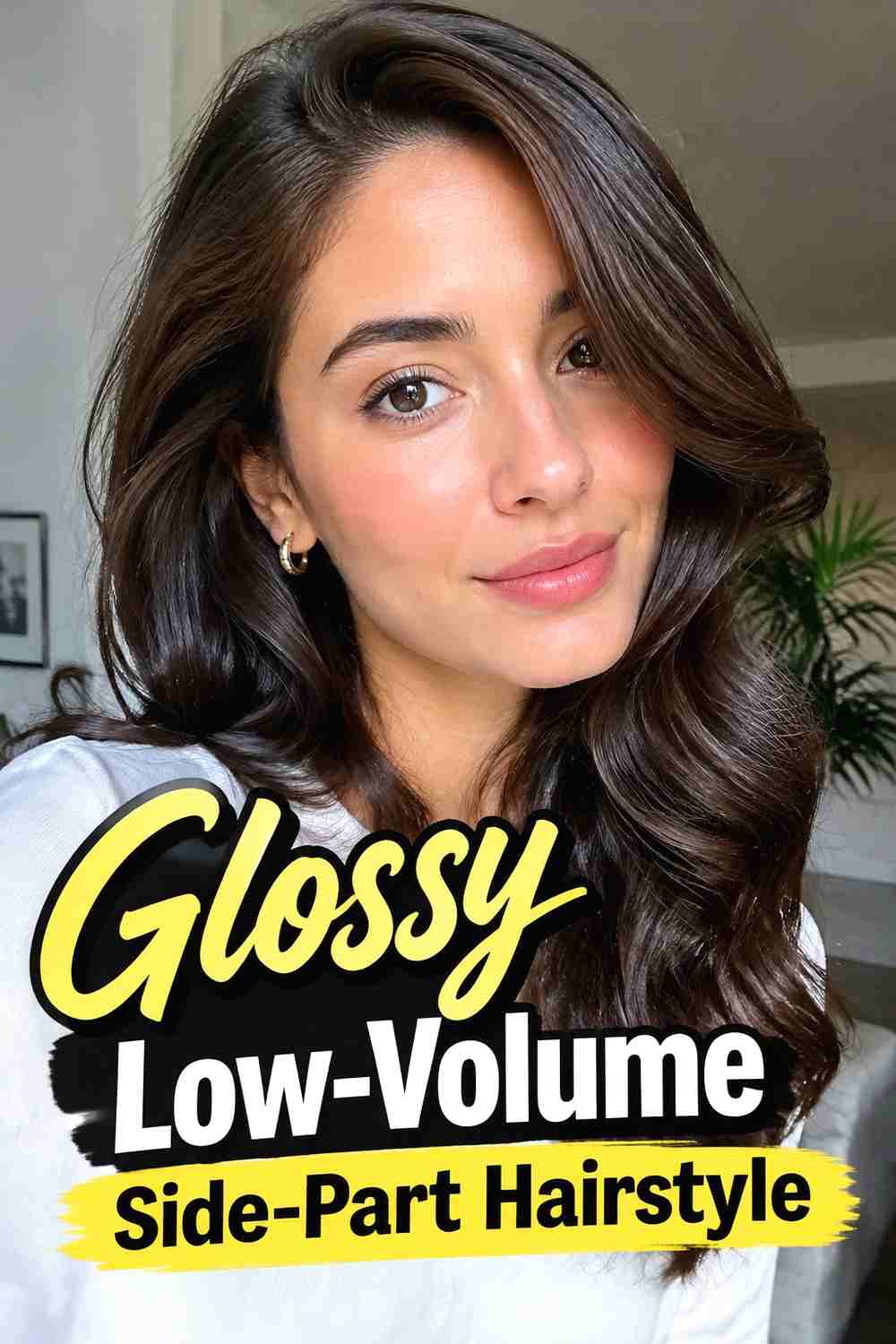 2. Glossy Low Volume Side Part Hairstyle