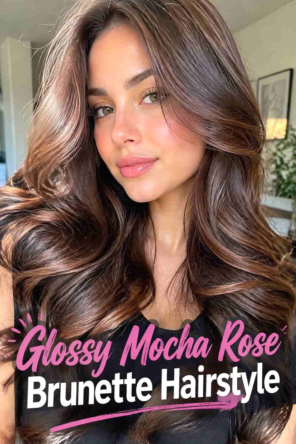 2. Glossy Mocha Rose Brunette Hairstyle