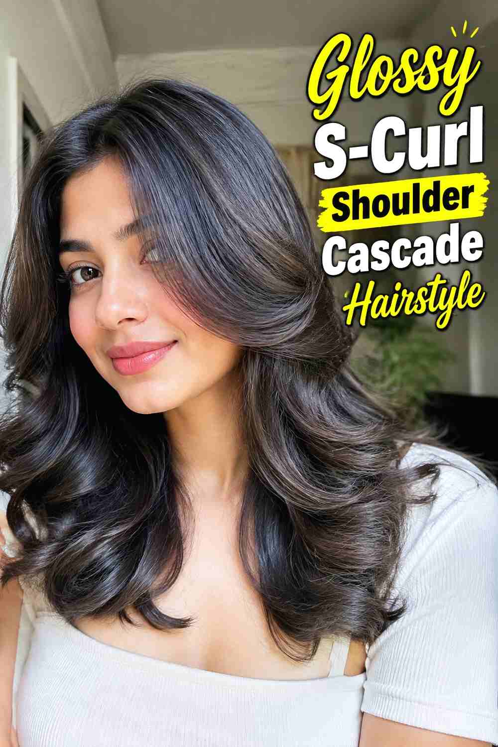 6. Glossy S Curl Shoulder Cascade Hairstyle