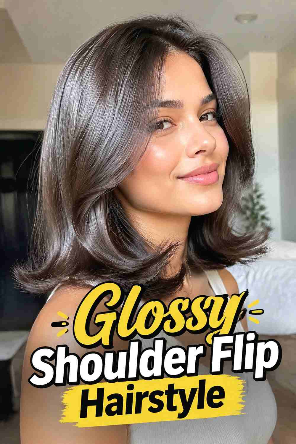 4. Glossy Shoulder Flip Hairstyle