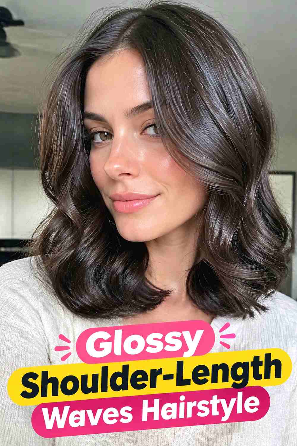 12. Glossy Shoulder Length Waves Hairstyle