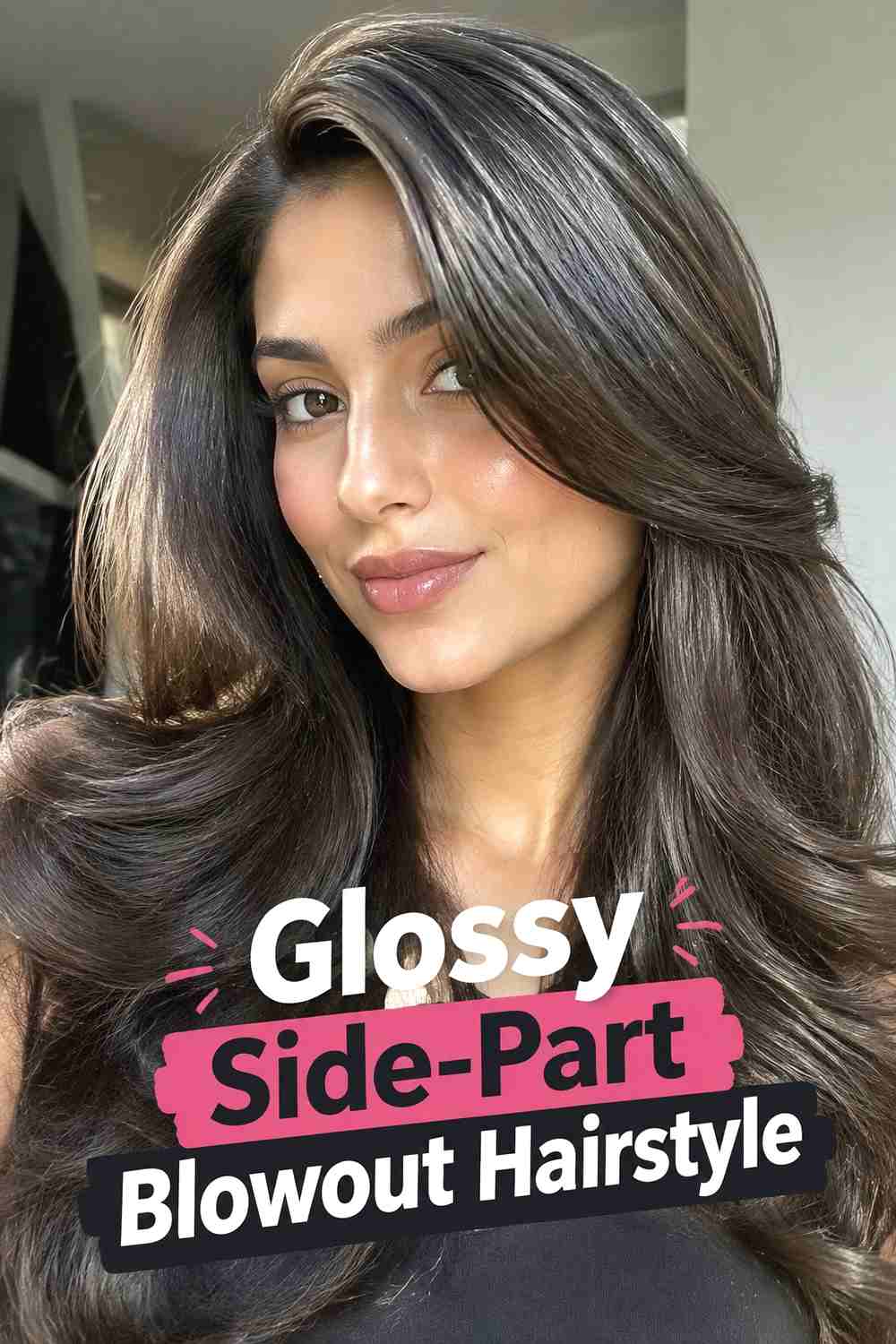 7. Glossy Side Part Blowout Hairstyle