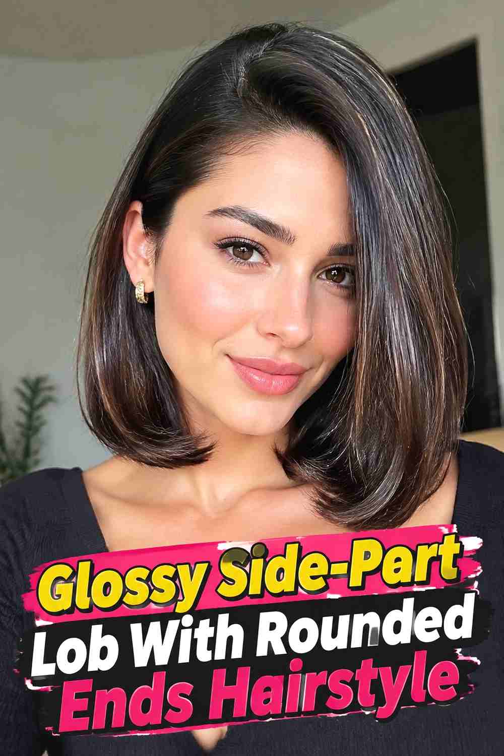11. Glossy Side Part Lob With Rounded Ends Hairstyle