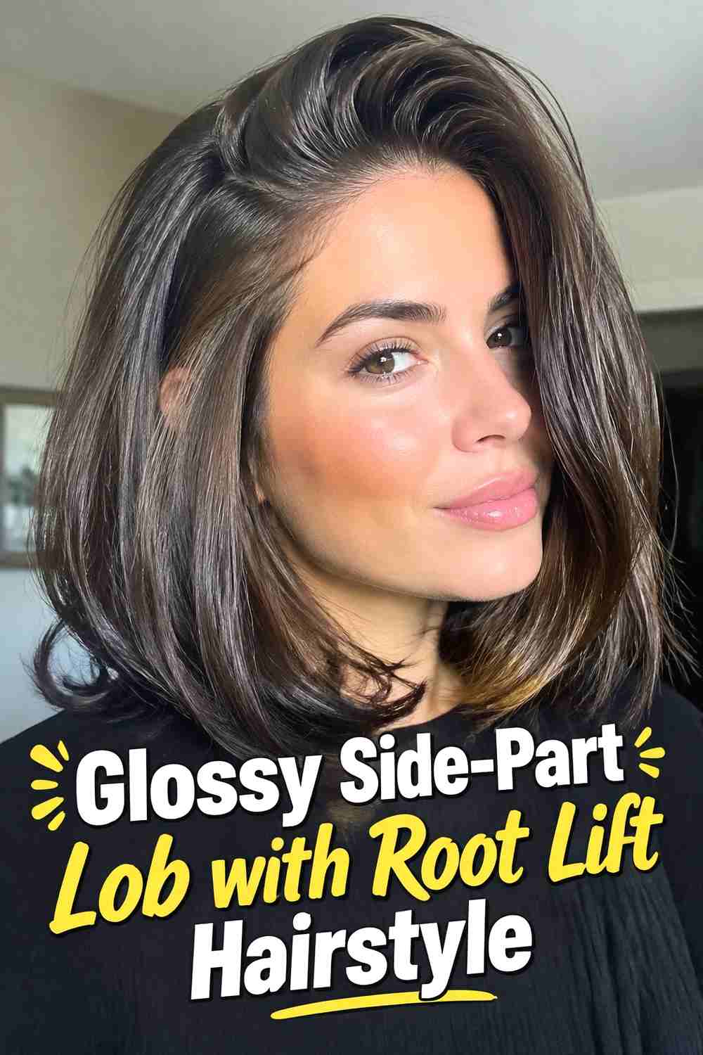 11. Glossy Side Part Lob With Root Lift Hairstyle
