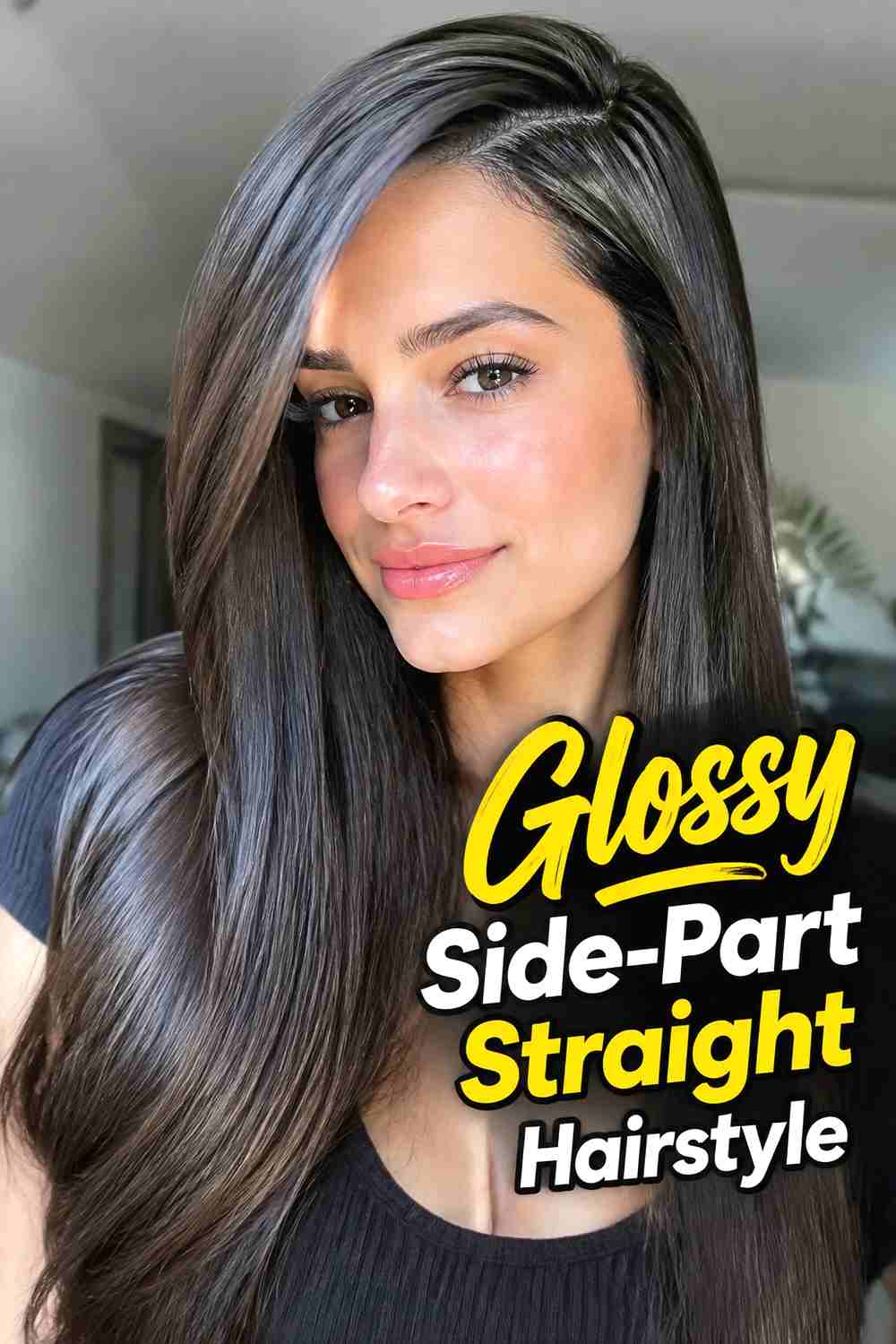 5. Glossy Side Part Straight Hairstyle