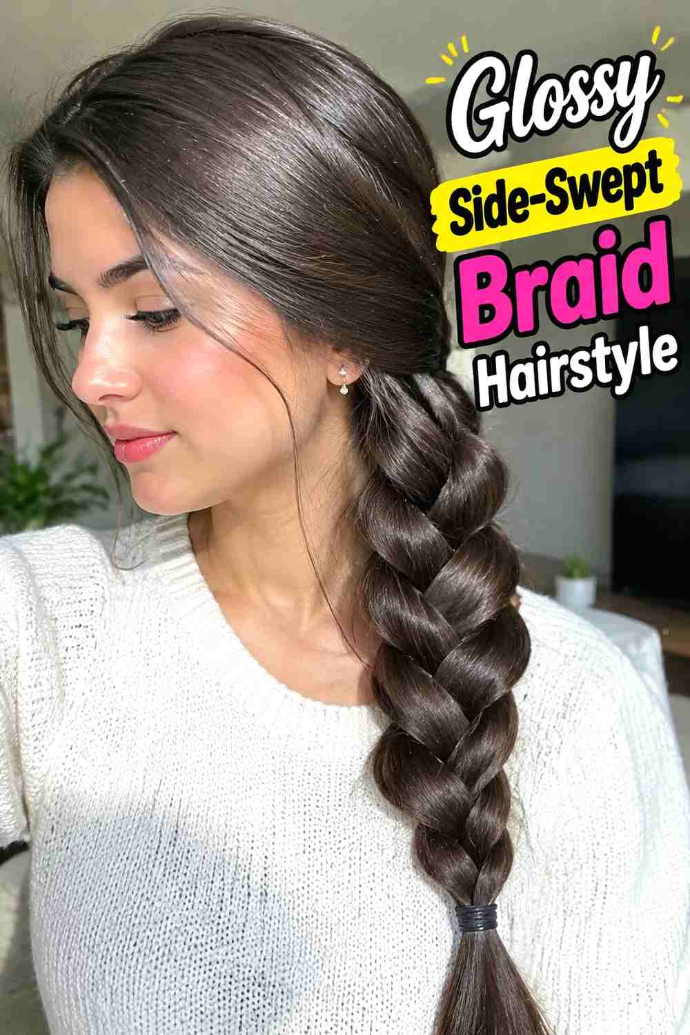 7. Glossy Side Swept Braid Hairstyle