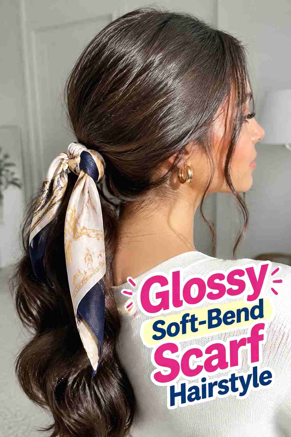 11. Glossy Soft Bend Scarf Hairstyle