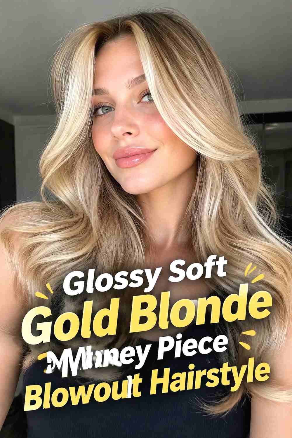 13. Glossy Soft Gold Blonde Money Piece Blowout Hairstyle