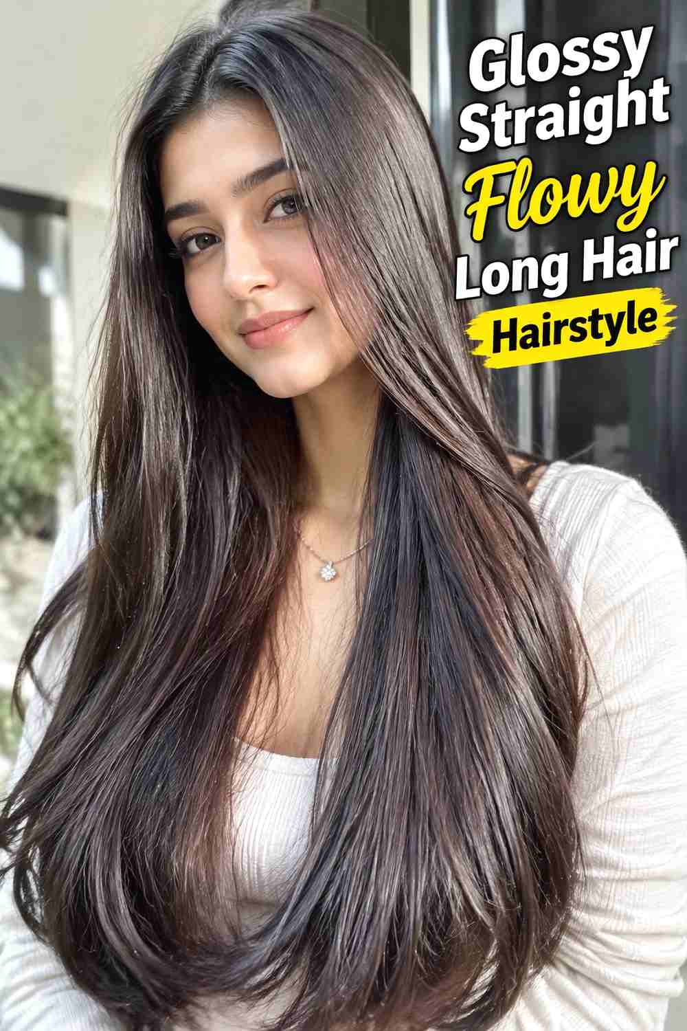 18. Glossy Straight Flowy Long Hair Hairstyle