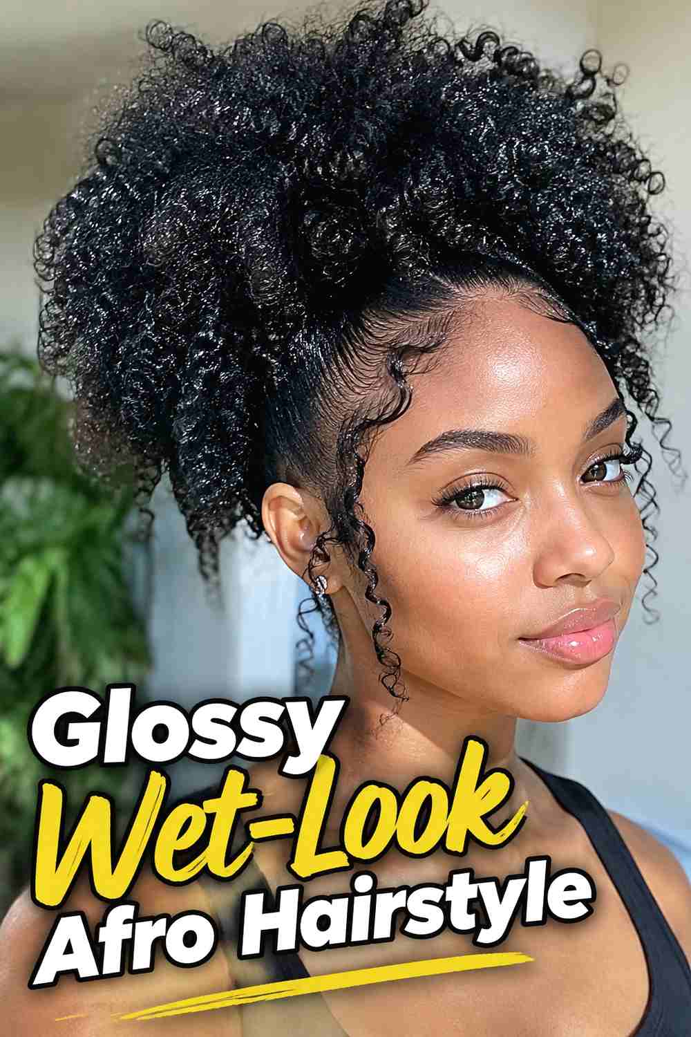 15. Glossy Wet Look Afro Hairstyle