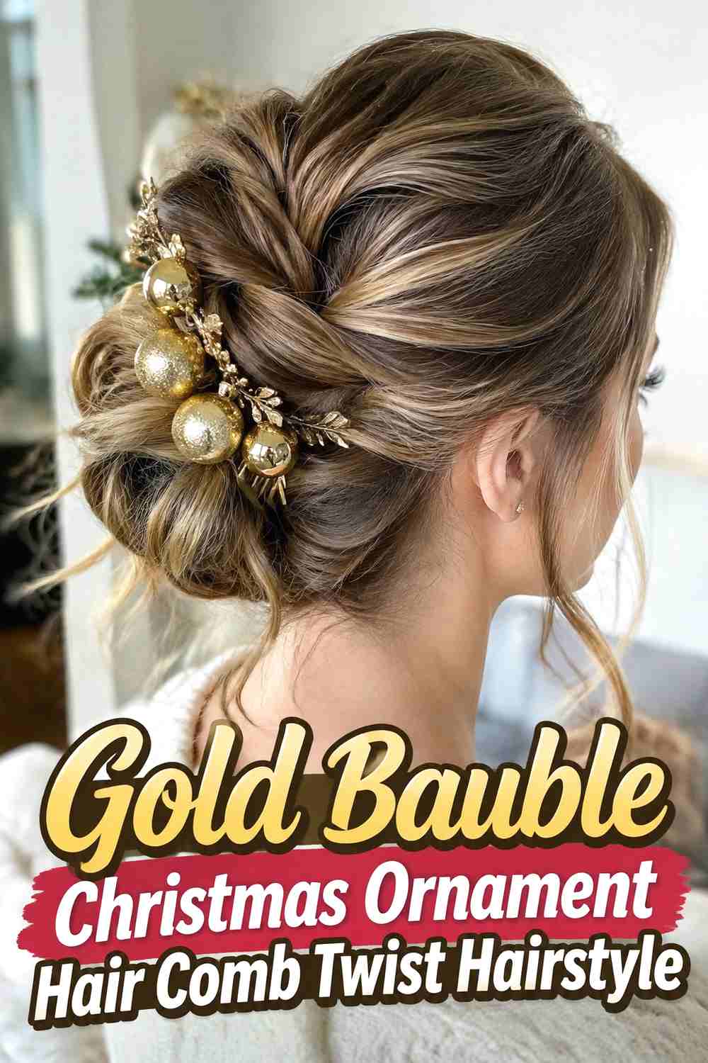 2. Gold Bauble Christmas Ornament Hair Comb Twist Hairstyle