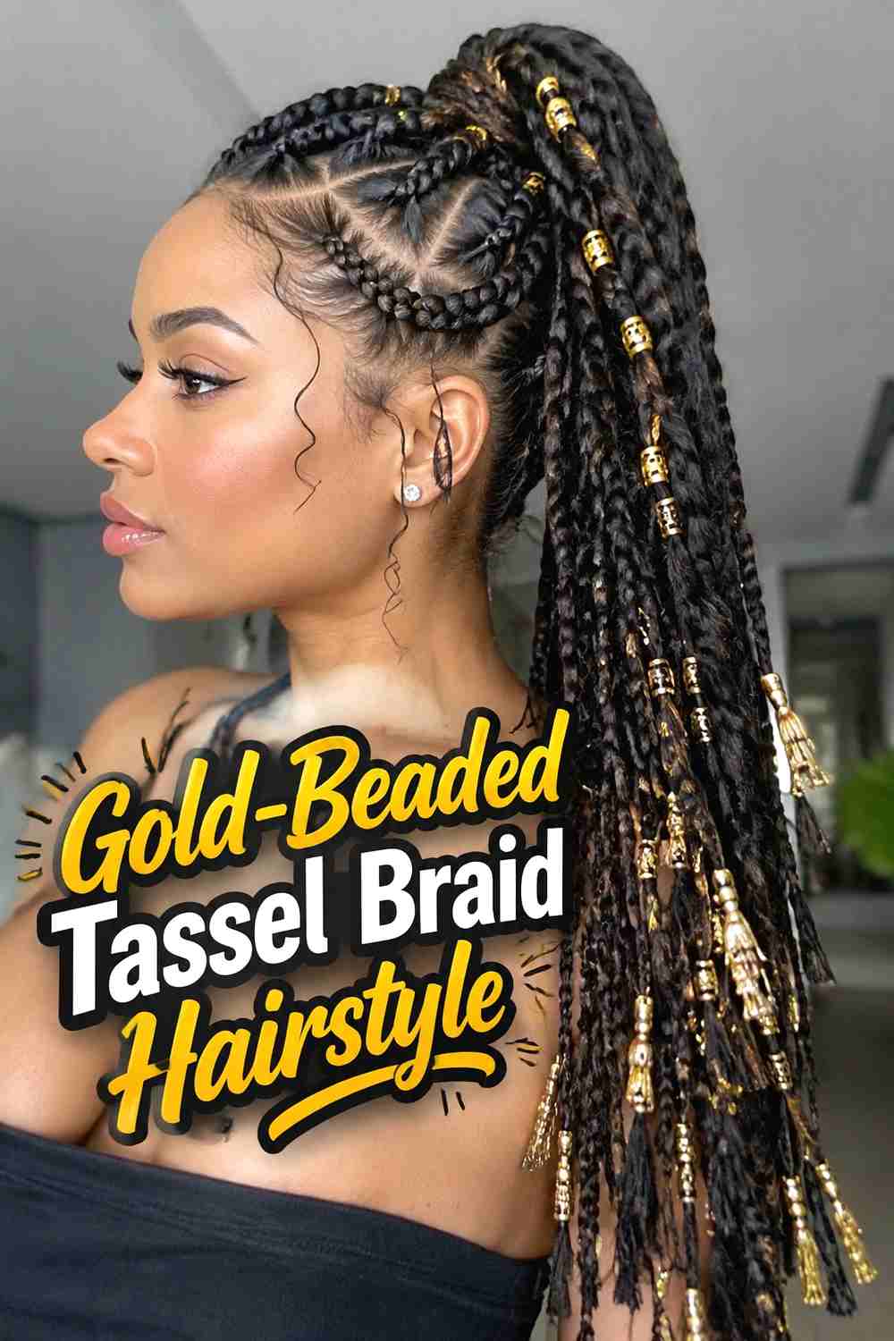 14. Gold Beaded Tassel Braid Hairstyle