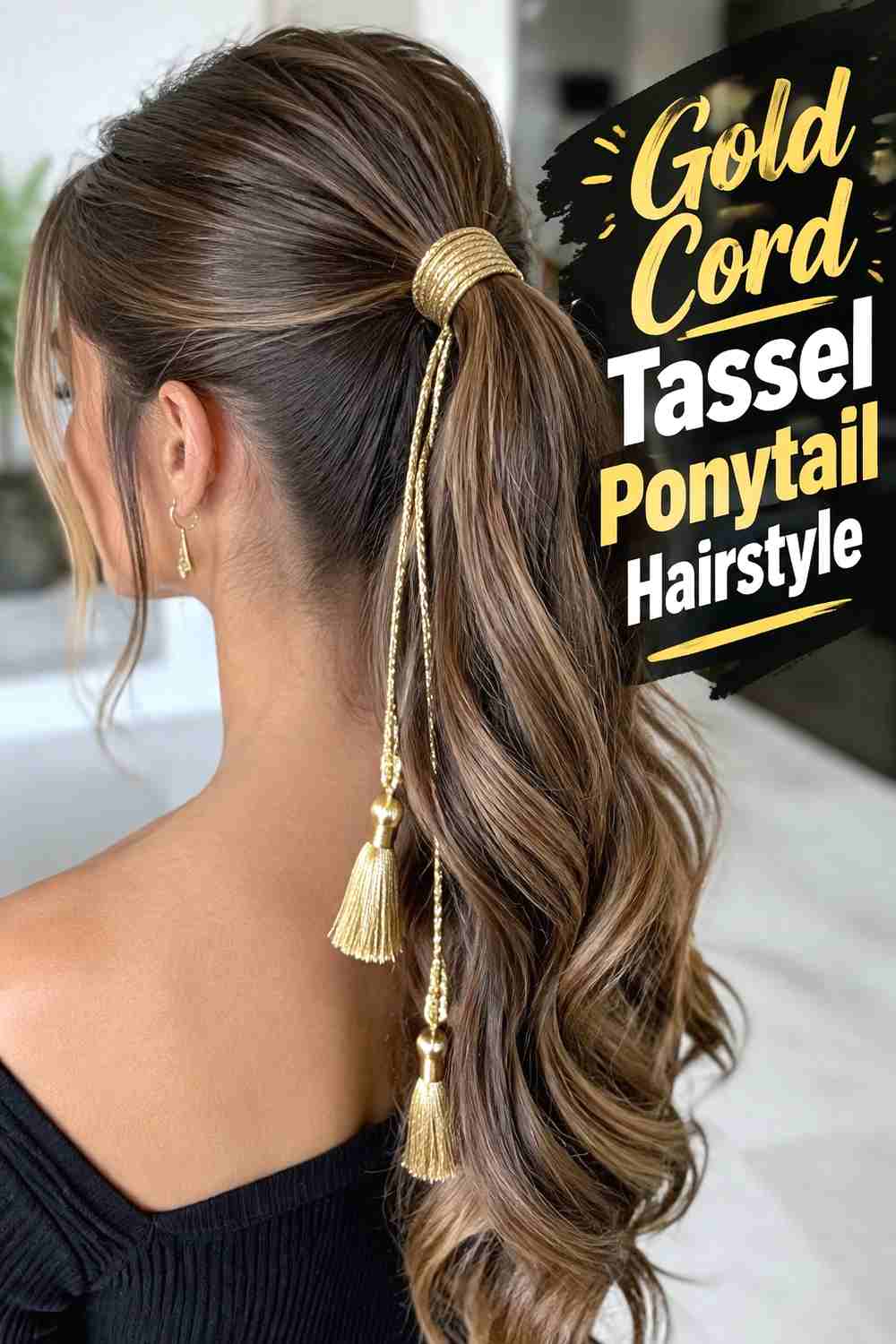 11. Gold Cord Tassel Ponytail Hairstyle
