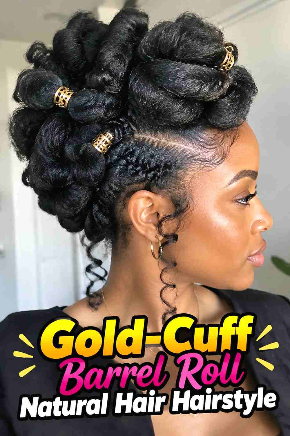 15. Gold Cuff Barrel Roll Natural Hair Hairstyle