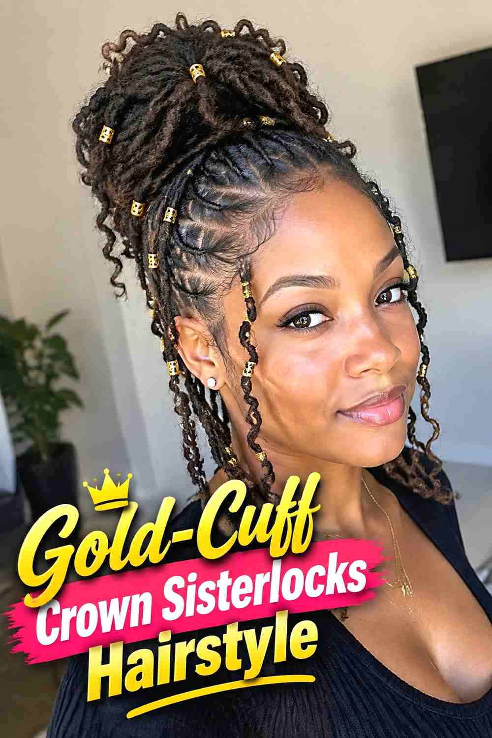 11. Gold Cuff Crown Sisterlocks Hairstyle