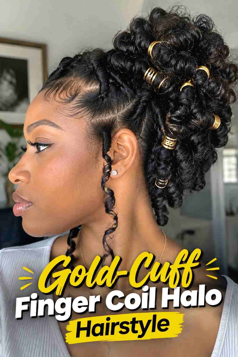 12. Gold Cuff Finger Coil Halo Hairstyle