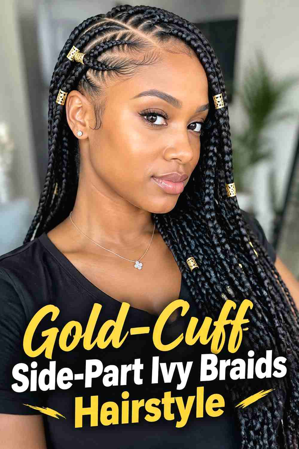 12. Gold Cuff Side Part Ivy Braids Hairstyle